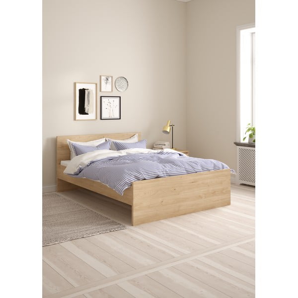 Natúr színű franciaágy ágyrács nélkül 140x200 cm tölgyfa dekorral Naia – Tvilum-image-1