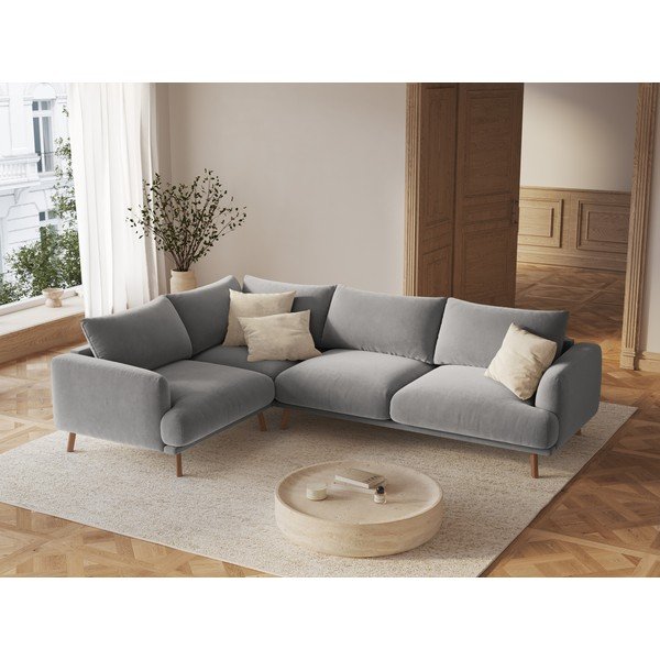 Szürke bársony sarokkanapé (bal oldali-L alakú) Naomi – Micadoni -image-1