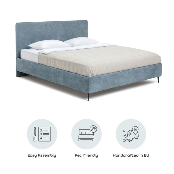 Kék kárpitozott franciaágy ágyráccsal 160x200 cm Noira Slim – Bonami Selection-image-4