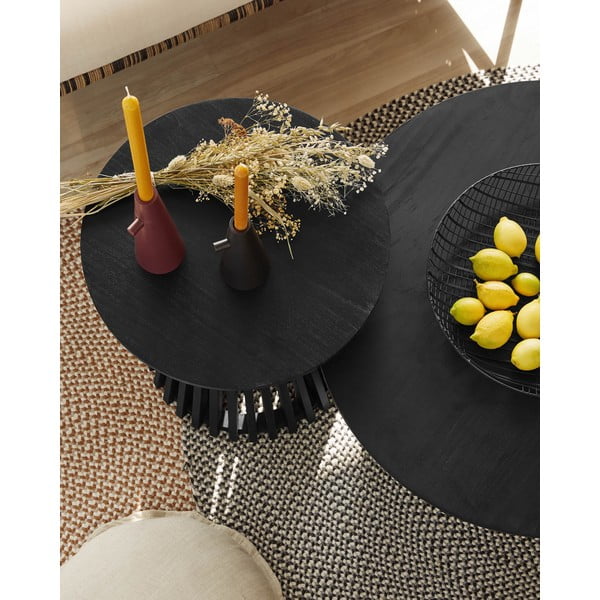 Irune fekete teakfa dohányzóasztal, ⌀ 80 cm - Kave Home-image-1