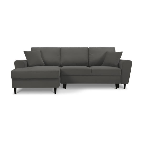 Sötétszürke kordbársony kinyitható tárolóhelyes sarokkanapé (bal oldali-heverő résszel) Kyoto – Cosmopolitan Design