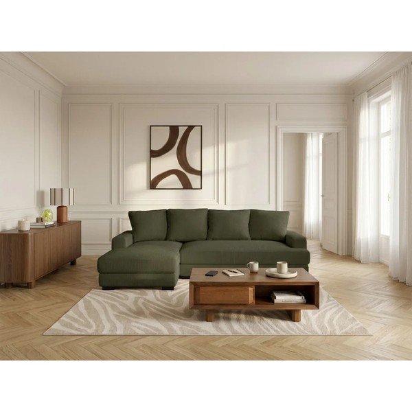 Zöld kordbársony kinyitható-tárolóhelyes sarokkanapé (bal oldali-heverő résszel) Campi – Bobochic Paris-image-2