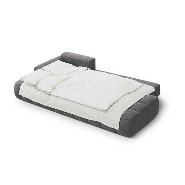 Szürke bársony kinyitható-tárolóhelyes sarokkanapé (bal oldali-heverő résszel) Linz – Cosmopolitan Design-image-4