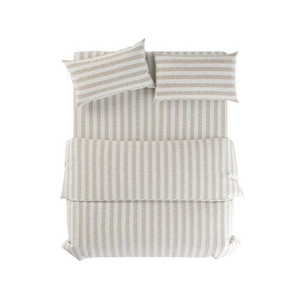 Világosszürke-krémszínű kétszemélyes len ágyneműhuzat 200x200 cm Natural Stripes – Native Natural