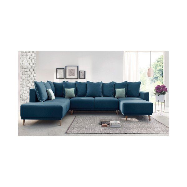 Panoramique XXL Mola tengerészkék kinyitható U alakú kanapé, jobb oldali kivitel - Bobochic Paris-image-4