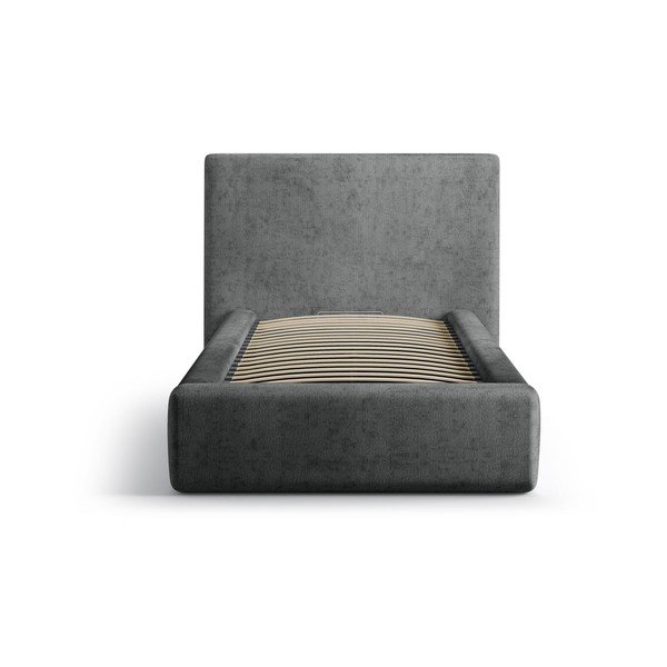 Sötétszürke kárpitozott ágyneműtartós egyszemélyes ágy ágyráccsal 90x200 cm Amy – Micadoni -image-3