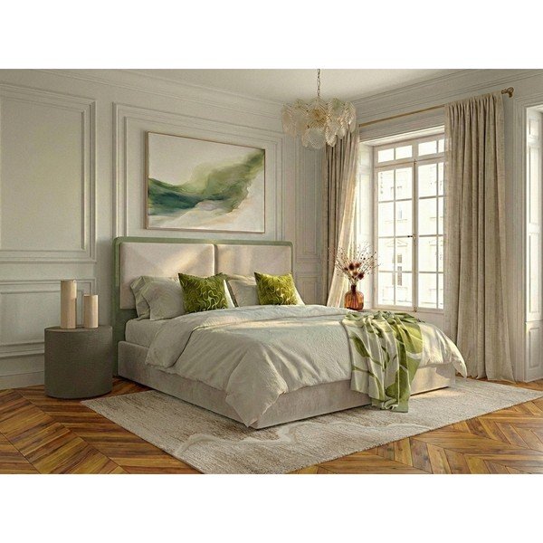 Bézs kárpitozott ágyneműtartós franciaágy ágyráccsal 180x200 cm Mara – Bobochic Paris-image-1