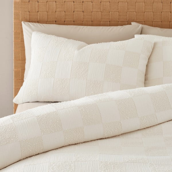 Krémszínű kétszemélyes-hosszabbított buklé ágyneműhuzat 230x220 cm Cosy Checkerboard – Catherine Lansfield-image-2