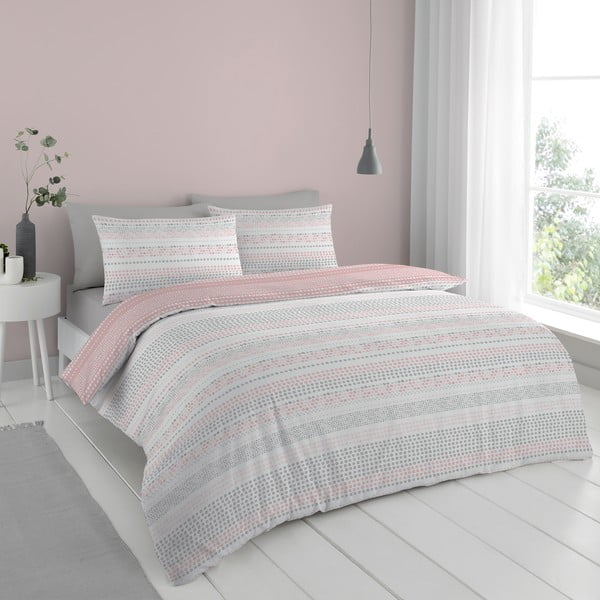 Rózsaszín-szürke ágyneműhuzat 200x135 cm Banded Spots - Cloudsoft-image-2