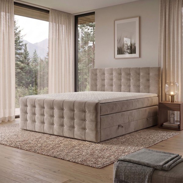 Bézs ágyneműtartós boxspring ágy 180x200 cm Blend – Maison de Rêve-image-1