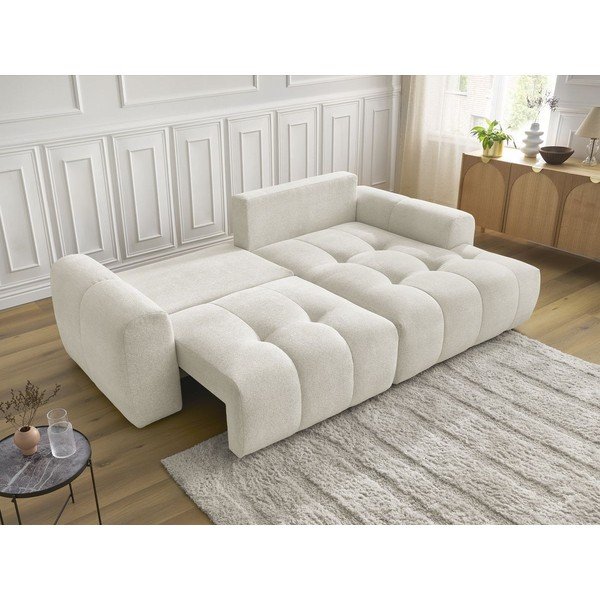 Fehér zsenília kinyitható-tárolóhelyes sarokkanapé (jobb oldali-heverő résszel) Roxelane – Bobochic Paris-image-4