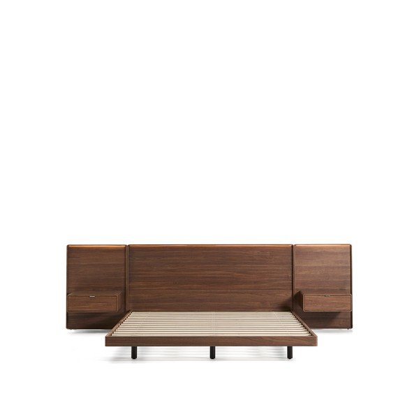 Barna nyírfa franciaágy ágyráccsal 160x200 cm Norlen – Kave Home-image-3