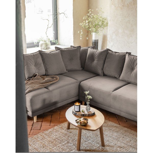 Világosbarna kordbársony kinyitható sarokkanapé (bal oldali-U alakú) Lazy Lukka – Miuform-image-3