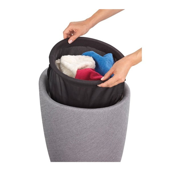Linen Look világosszürke szennyestartó kosár és ülőke egyben, 20 l - Wenko-image-3