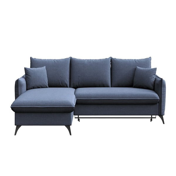 Kék kinyitható tárolóhelyes sarokkanapé (bal oldali-heverő résszel) Brim – Rodier