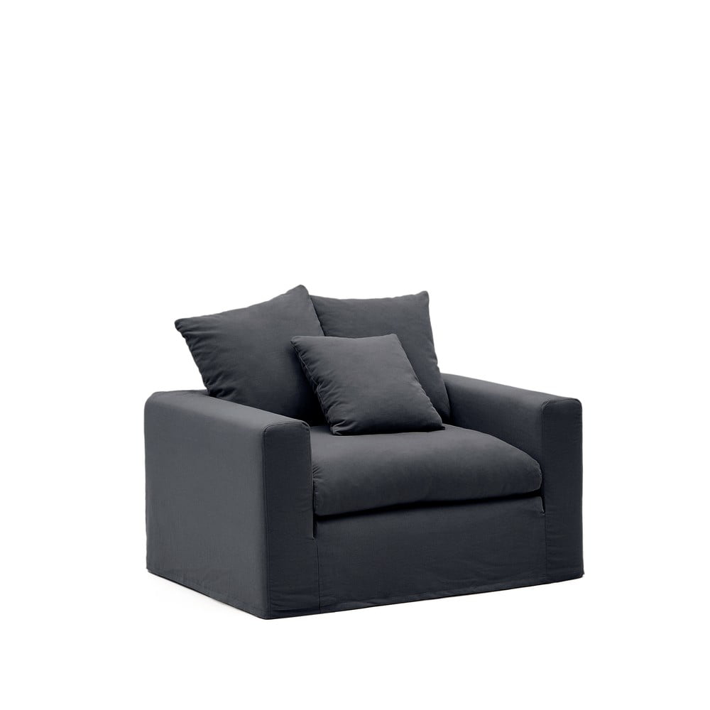 Antracitszürke len fotel Nora  Kave Home