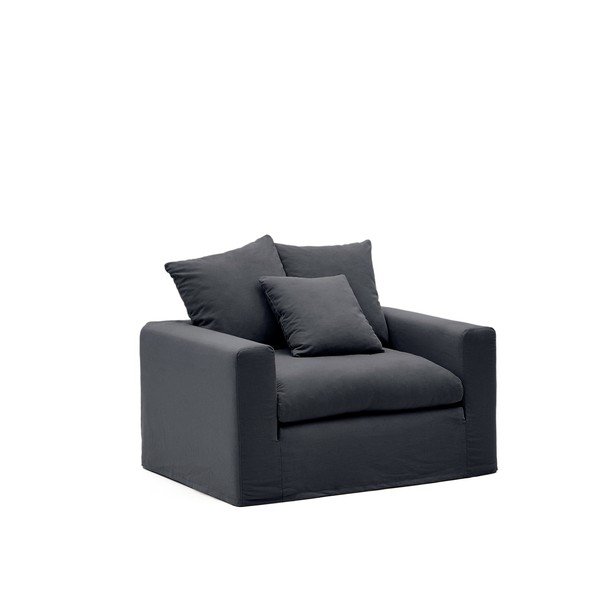 Antracitszürke len fotel Nora – Kave Home