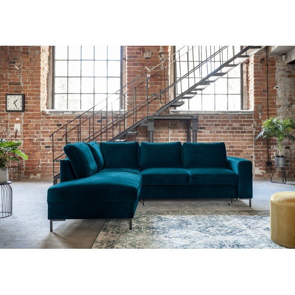 Türkiz bársony kinyitható sarokkanapé (bal oldali) Lofty Lilly – Miuform-image-3