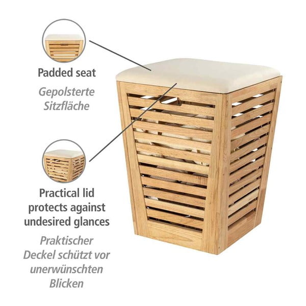 Natúr színű fa szennyeskosár 55 l Norway – Wenko-image-4