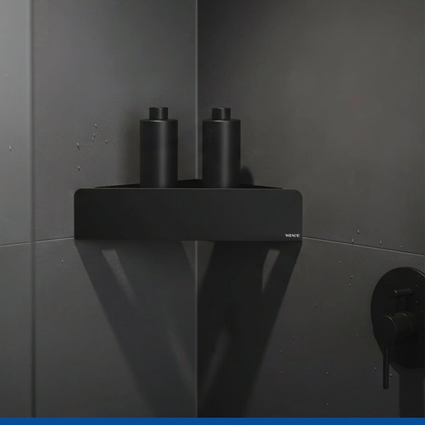 Fekete öntapadós-sarok rozsdamentes acél Turbo-Loc fürdőszobai polc Lizan – Wenko-image-1