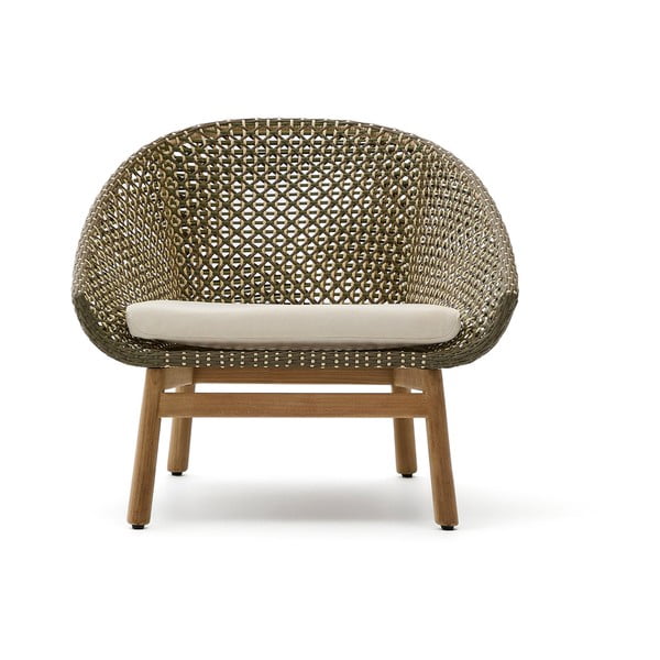 Zöld-natúr színű tömörfa kerti fotel Olbia – Kave Home-image-4