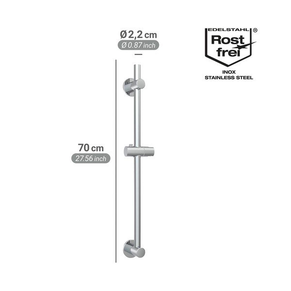 Fényes ezüstszínű öntapadós rozsdamentes acél zuhanytartó tolható tartóval 70 cm – Wenko-image-4