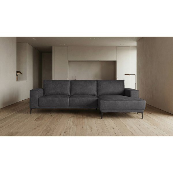 Antracitszürke bőrutánzat sarokkanapé (jobb oldali) Copenhagen – Scandic-image-4
