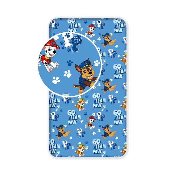 Kék gumis pamut gyerek lepedő 90x200 cm Paw Patrol – Jerry Fabrics