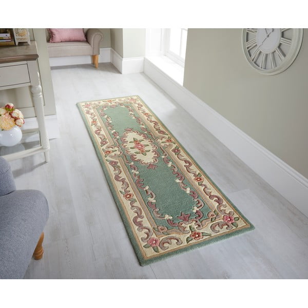Aubusson zöld gyapjú futószőnyeg, 67 x 210 cm - Flair Rugs-image-1