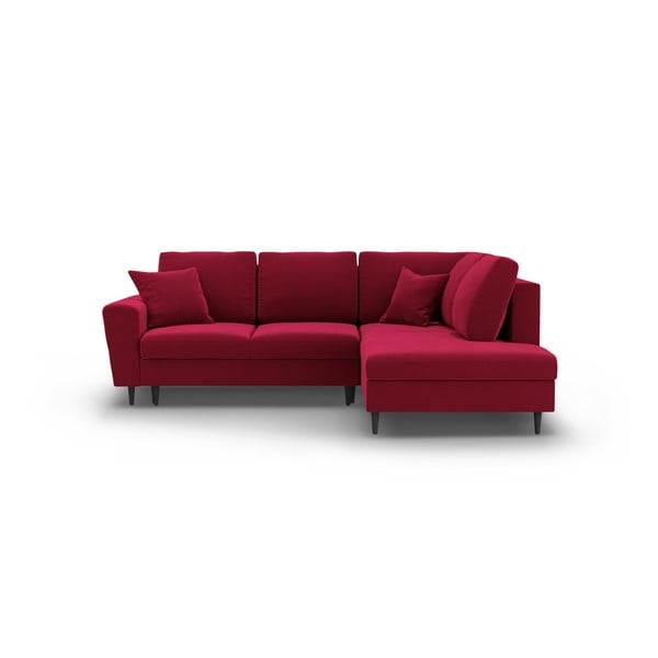 Piros bársony kinyitható tárolóhelyes sarokkanapé (jobb oldali-L alakú) Kyoto – Cosmopolitan Design
