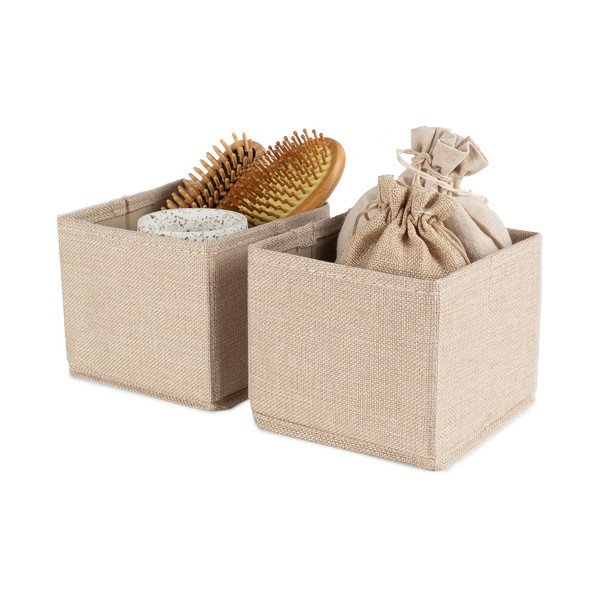 Bézs textil tárolódoboz szett 2 db-os 14x12x12 cm Sandy – Compactor-image-3