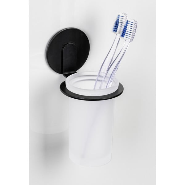 Matt fekete öntapadós üveg fogkefetartó pohár Bivio – Wenko-image-1