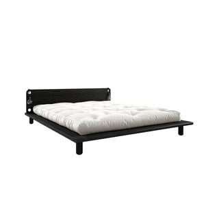 Peek fekete kétszemélyes tömörfa ágy, ágytámlával, lámpával és Comfort matraccal, 160 x 200 cm - Karup Design