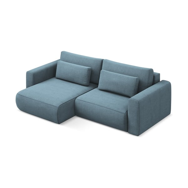 Világoskék kinyitható-tárolóhelyes sarokkanapé (bal oldali-heverő résszel) Kapua – Makamii-image-2