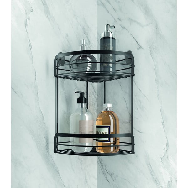 Origin Lava fekete kétszintes fürdőszobai sarokpolc - Metaltex-image-1