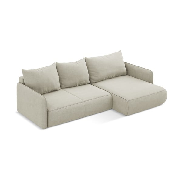 Krémszínű kinyitható-tárolóhelyes sarokkanapé (jobb oldali) Nanea – Makamii-image-4