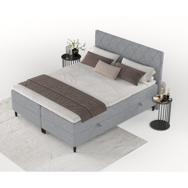Szürke ágyneműtartós boxspring ágy 200x200 cm Gwen – Maison de Rêve-image-3