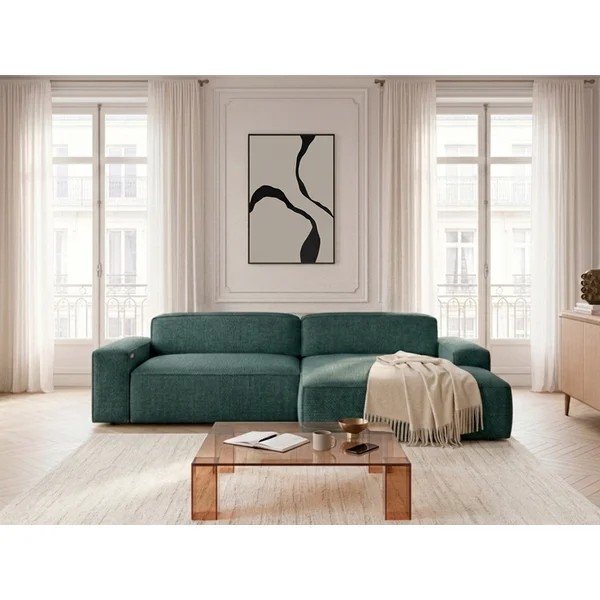 Zöld kinyitható-elektromos ülésállítással sarokkanapé (jobb oldali) Abel – Bobochic Paris-image-1