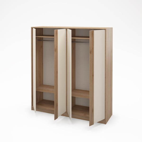 Krémszínű-natúr színű ruhásszekrény tölgyfa dekorral 180x197,5x53 cm Dennis – Marckeric-image-2