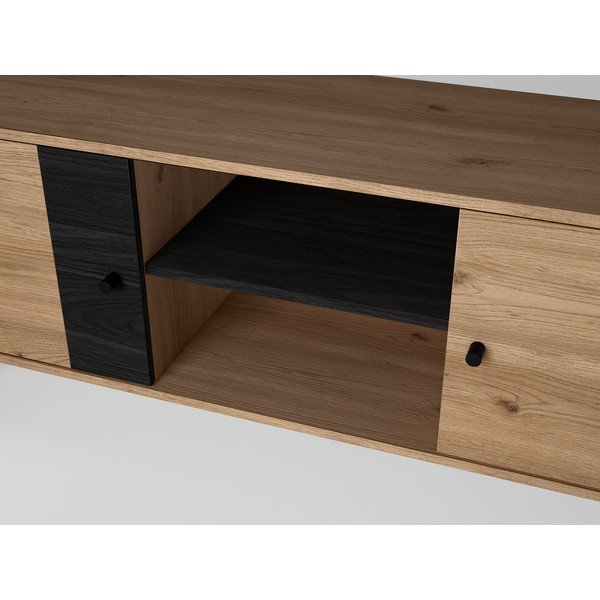 Fekete TV-állvány tölgyfa dekorral 136x53 cm Natura - Marckeric-image-3