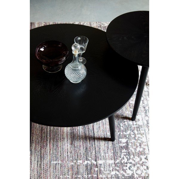 Fekete kerek dohányzóasztal tölgyfa dekorral ø 80 cm Fabio – White Label-image-2