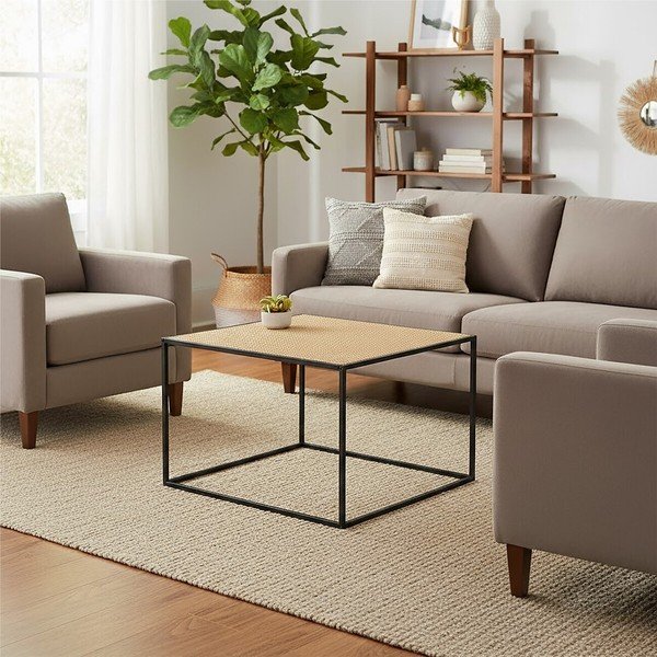 Natúr színű rattan dohányzóasztal 60x60 cm Depok – Premier Housewares-image-1