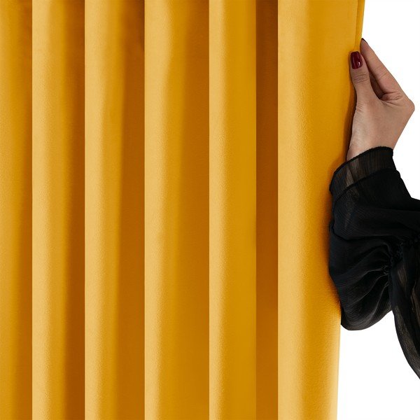 Mustársárga bársony dimout (részleges sötétítő) függöny 400x175 cm Velto – Filumi-image-4