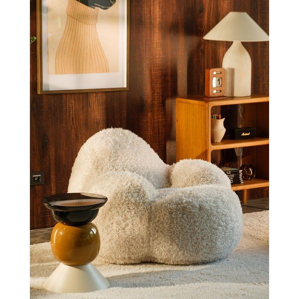 Krémszínű műszőrme gyerek babzsákfotel Momo – Wigiwama-image-2