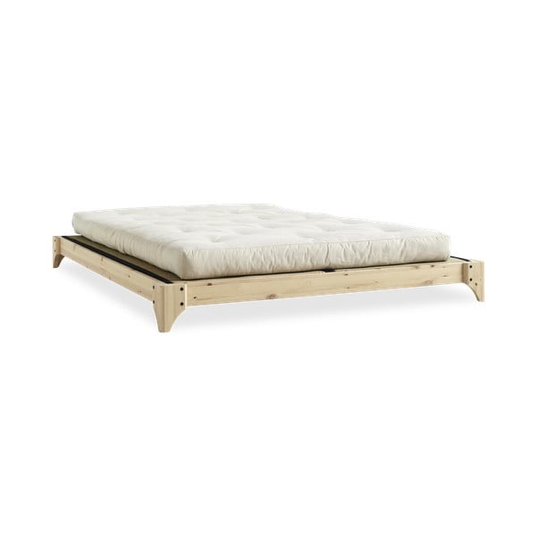 Elan Comfort Mat Natural Clear/Natural borovi fenyőfa franciaágy matraccal és tatamival, 160 x 200 cm - Karup Design