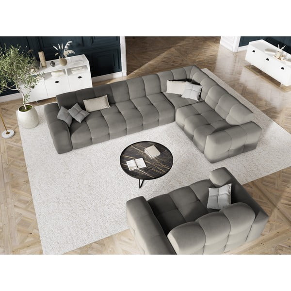 Szürke bársony sarokkanapé (jobb oldali) Kendal – Micadoni Home-image-1