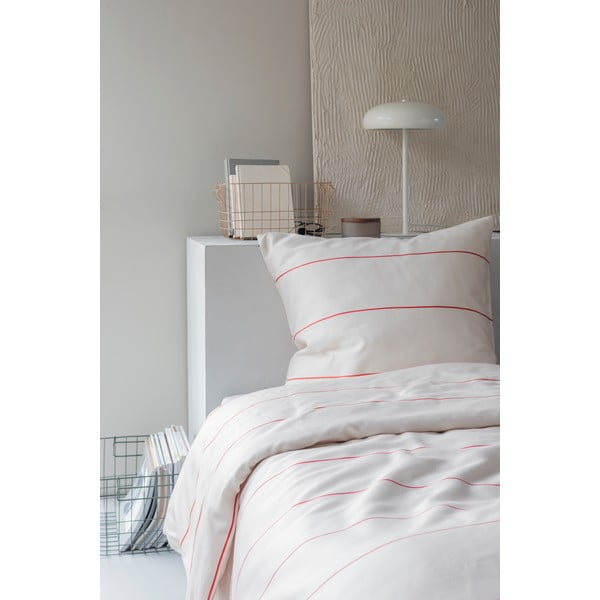 Piros-bézs egyszemélyes hosszabbított pamut-szatén ágyneműhuzat 140x220 cm Align – Mette Ditmer Denmark-image-2