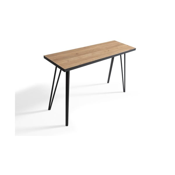 Fekete-natúr színű konzolasztal tölgyfa dekoros asztallappal 60x120 cm Sindi – Marckeric-image-3