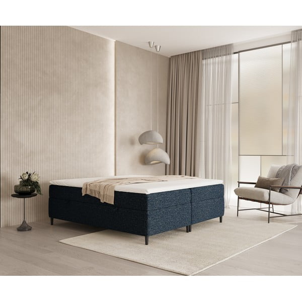 Sötétkék ágyneműtartós boxspring ágy 180x200 cm Araya – Maison de Rêve-image-2