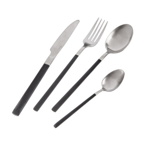 Fekete-ezüstszínű rozsdamentes acél evőeszköz készlet 24 db-os Skandi – Orion